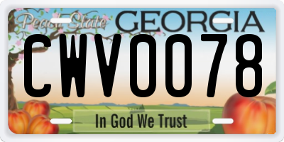 GA license plate CWV0078