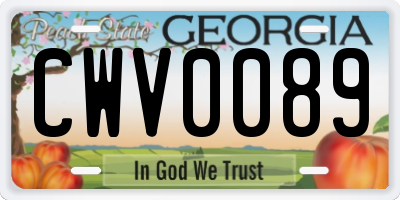 GA license plate CWV0089