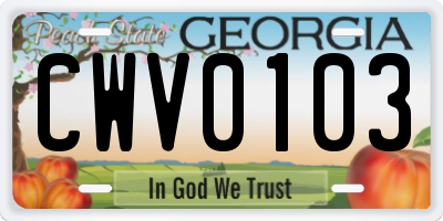 GA license plate CWV0103