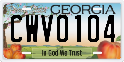 GA license plate CWV0104