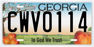 GA license plate CWV0114