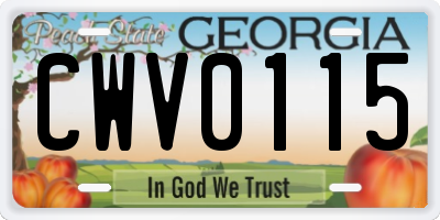 GA license plate CWV0115