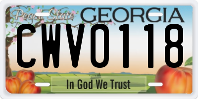 GA license plate CWV0118