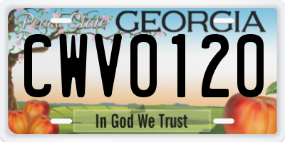 GA license plate CWV0120