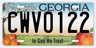 GA license plate CWV0122