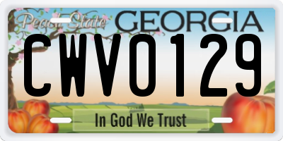 GA license plate CWV0129