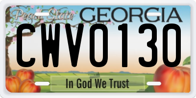 GA license plate CWV0130