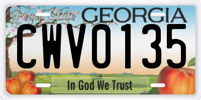 GA license plate CWV0135