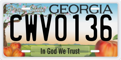 GA license plate CWV0136
