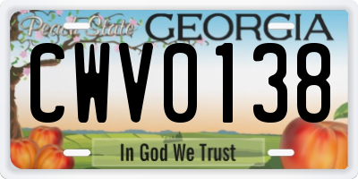 GA license plate CWV0138