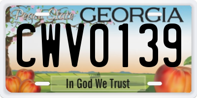 GA license plate CWV0139