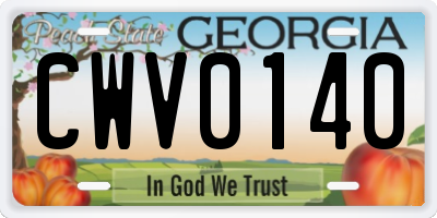 GA license plate CWV0140