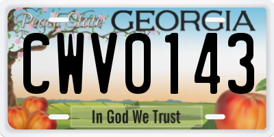 GA license plate CWV0143