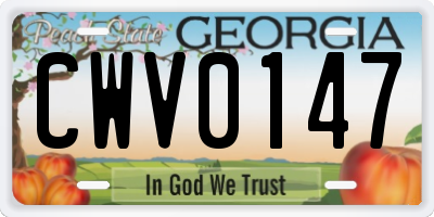 GA license plate CWV0147