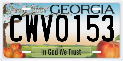 GA license plate CWV0153