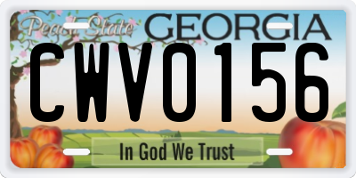 GA license plate CWV0156