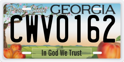 GA license plate CWV0162