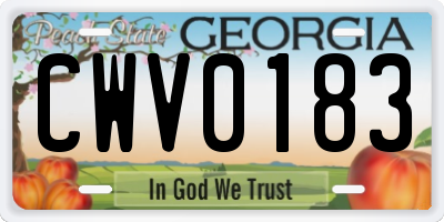 GA license plate CWV0183