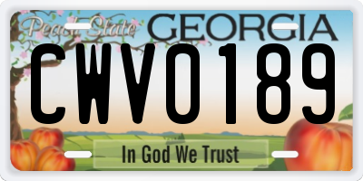 GA license plate CWV0189