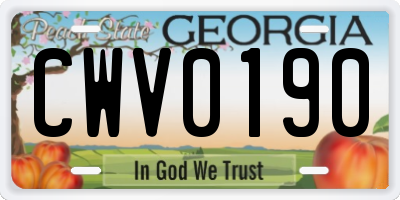 GA license plate CWV0190
