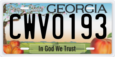 GA license plate CWV0193