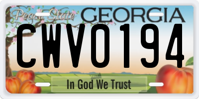 GA license plate CWV0194