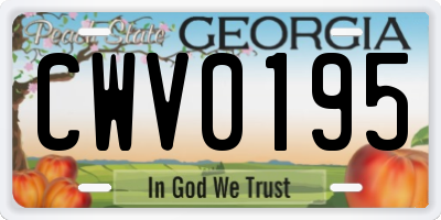 GA license plate CWV0195