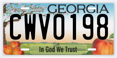 GA license plate CWV0198