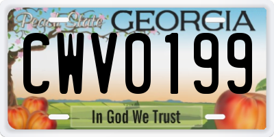 GA license plate CWV0199