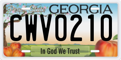 GA license plate CWV0210