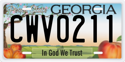 GA license plate CWV0211