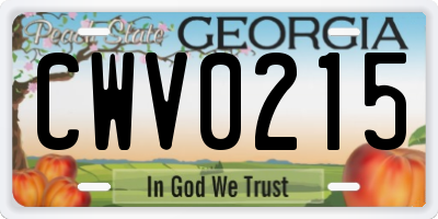 GA license plate CWV0215