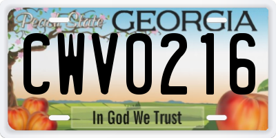 GA license plate CWV0216