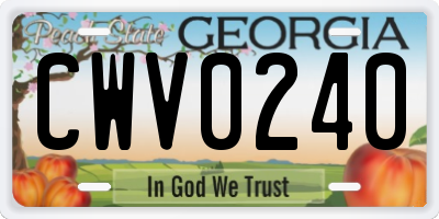 GA license plate CWV0240