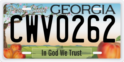 GA license plate CWV0262
