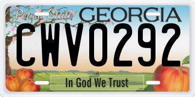 GA license plate CWV0292