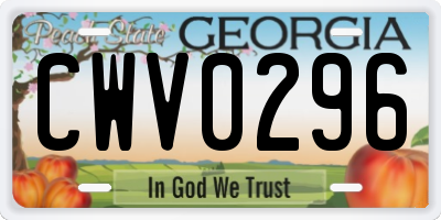 GA license plate CWV0296