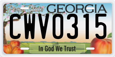 GA license plate CWV0315