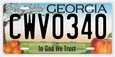 GA license plate CWV0340