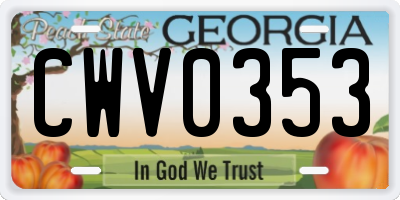 GA license plate CWV0353