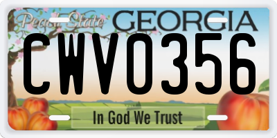GA license plate CWV0356