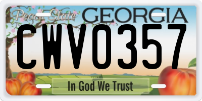 GA license plate CWV0357
