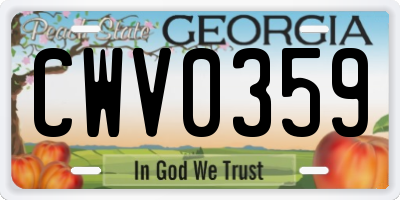GA license plate CWV0359