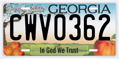 GA license plate CWV0362