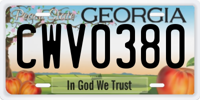 GA license plate CWV0380