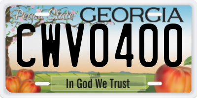 GA license plate CWV0400