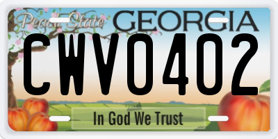 GA license plate CWV0402