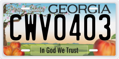 GA license plate CWV0403
