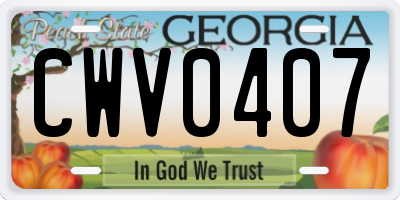 GA license plate CWV0407