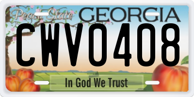 GA license plate CWV0408